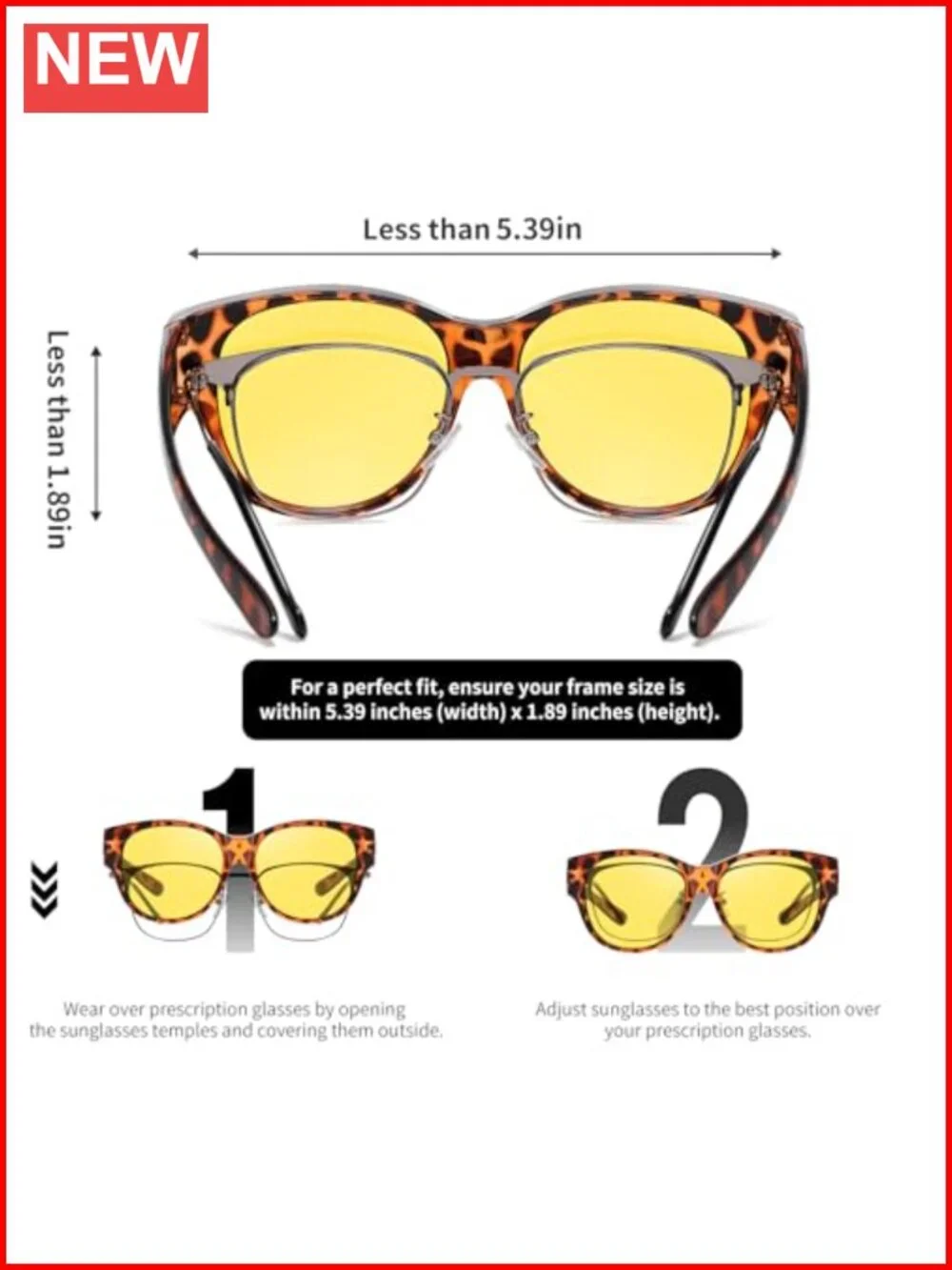 Polarized Fit Over Sunglasses HD Night Vision UV400 TR90 Oversized Unisex